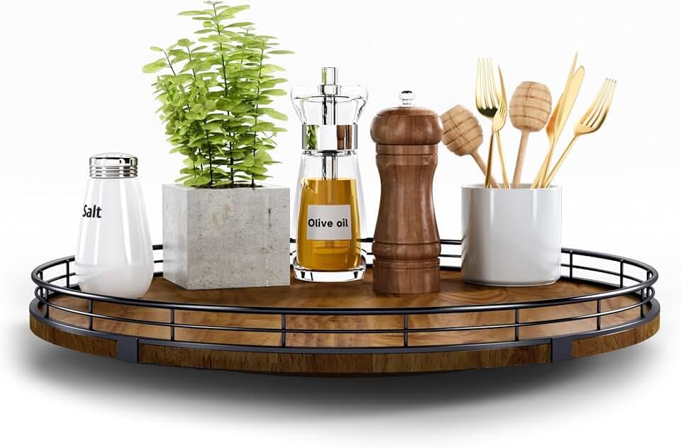 AMH 16-Inch Farmhouse Oak Lazy Susan Organizer, Walnut Finish