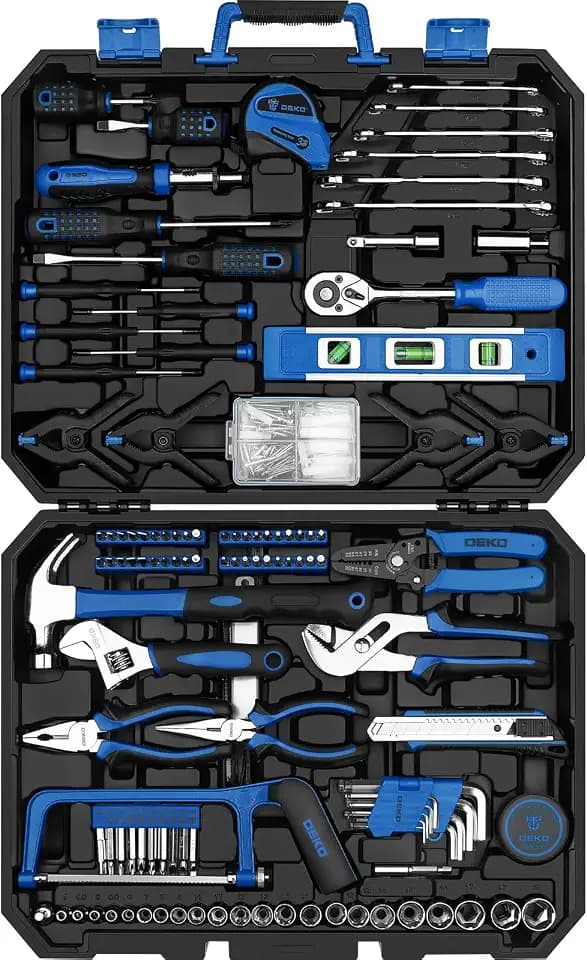 DEKOPRO Tool Set: 228 Piece Home Tool Kit, Household Basic Repair Tool Set Comes with Storage ToolBox, Socket Wrench Set for Car, Hand Tool Box Set for Home - Blue