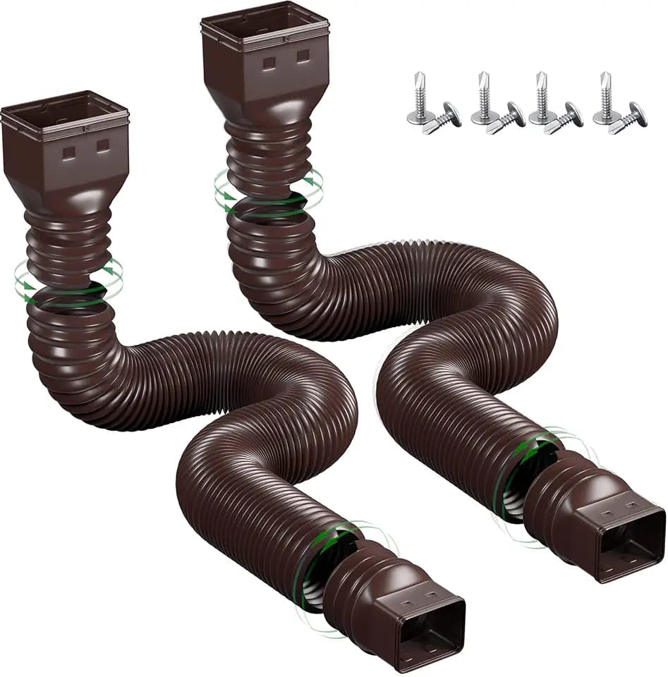 YOTODY 2 Pack Rain Gutter Downspout Extensions Flexible,Universal Drain Downspout Extender Drainage Connector 21"-68",Screws for Included,Brown