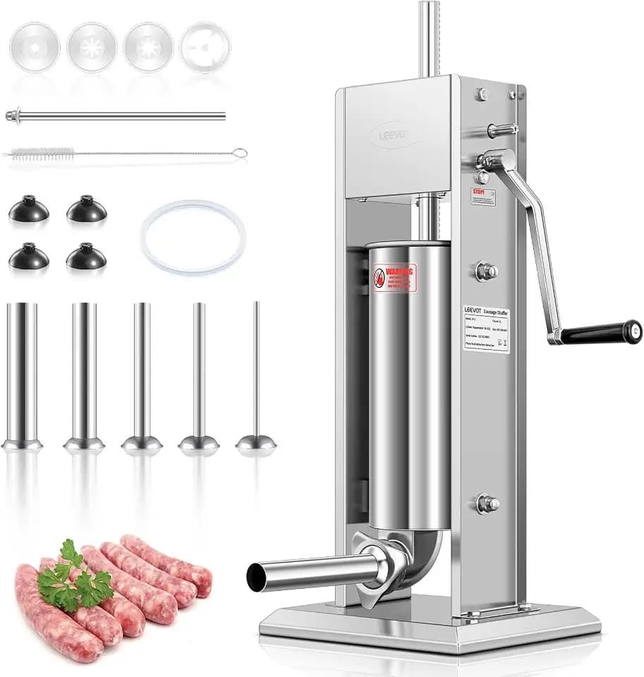 LEEVOT 11LBS/5L Manual Sausage Stuffer, Professional Stainless Steel Sausages Maker & Filler Kit with 2 Speed, 5 Stuffing Tubes, Vertical Meat Stuffers for Home Kitchen, Commercial Use