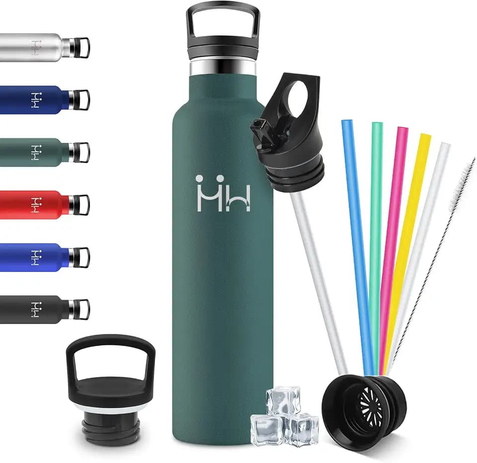 Trinkflasche Edelstahl 1L, Thermosflasche mit Strohhalm, Kohlensäure Geeignet, Isolierflasche Auslaufsichere für Sport, Laufen