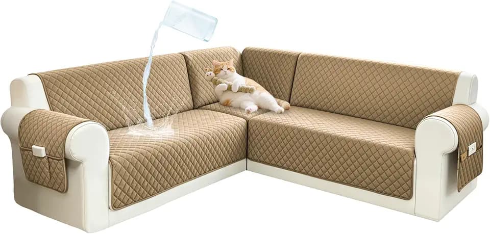 Sectional Couch Covers for Dogs 100% Waterproof Small Light Brown