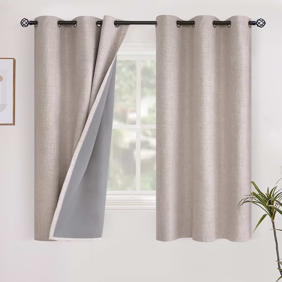 YoungsTex Linen Short Blackout Curtains 40 Inch Length for Bedroom Window