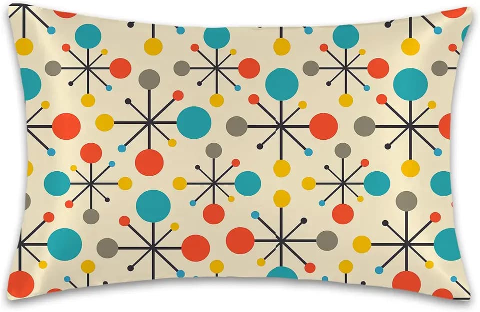 Mid Century Fifties Modern Atomic Retro Colors Satin Pillow Case King Size,Soft Pillowcases for Hair and Skin Similar to Silk,Pillowcases with Hidden Zipper Bedding Accessories,20X36 Inches,1 Pack