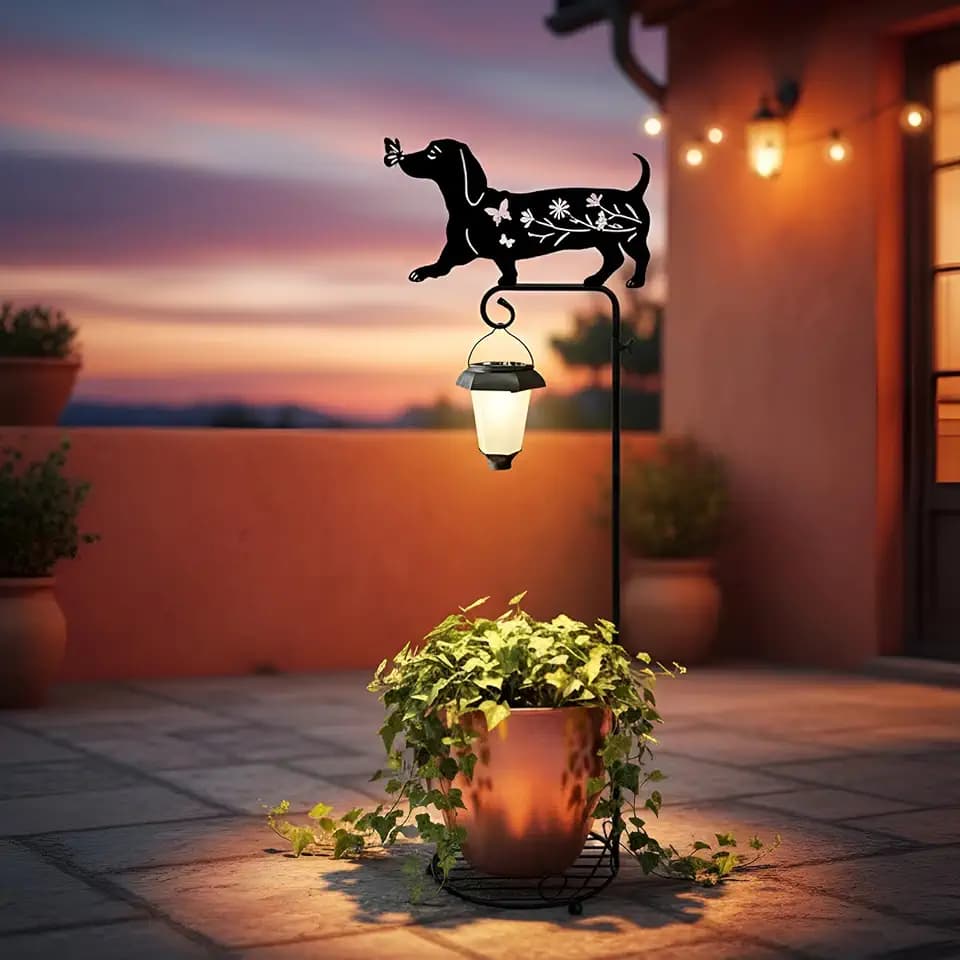 Solar Lamp Post with Planter,Dachshund Outdoor Plant Stand Garden Decor