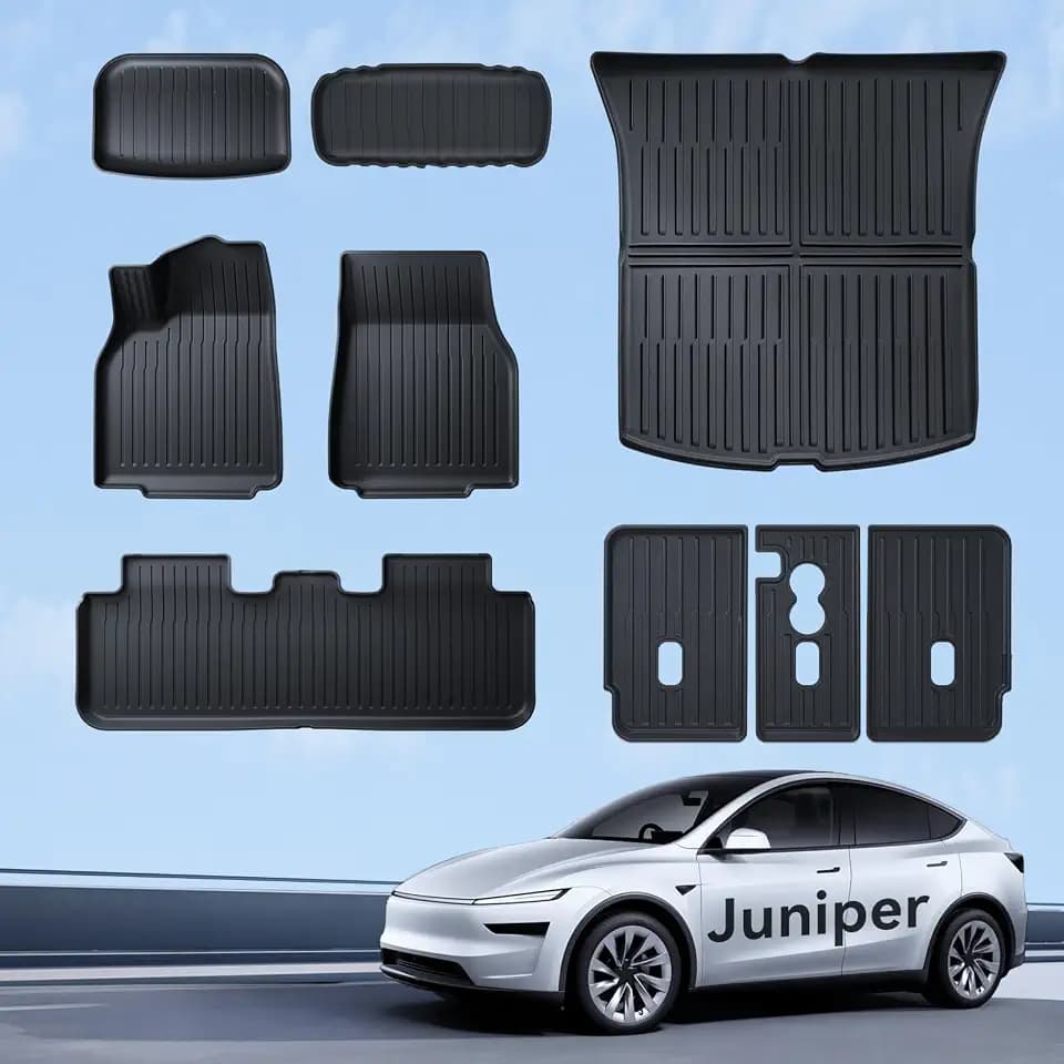 Fußmatten 9 Pcs für Tesla Model Y 2025-2026 Standard RWD TPE Allwetter 3D Hoher Rand rutschfest Wasserdicht Kofferraummatte und Zweite Sitzreihe Rückenbezug für Model Y Standard Zubehör
