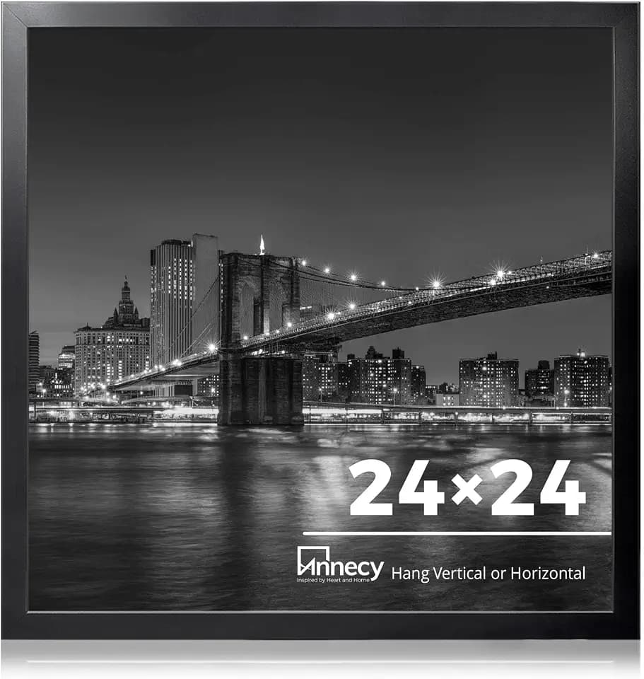 Annecy 24x24 Picture Frame Black(1 Pack), 24 x 24 Picture Frame for Wall Decoration, Classic Black Minimalist Style Suitable for Decorating Houses, Offices, Hotels