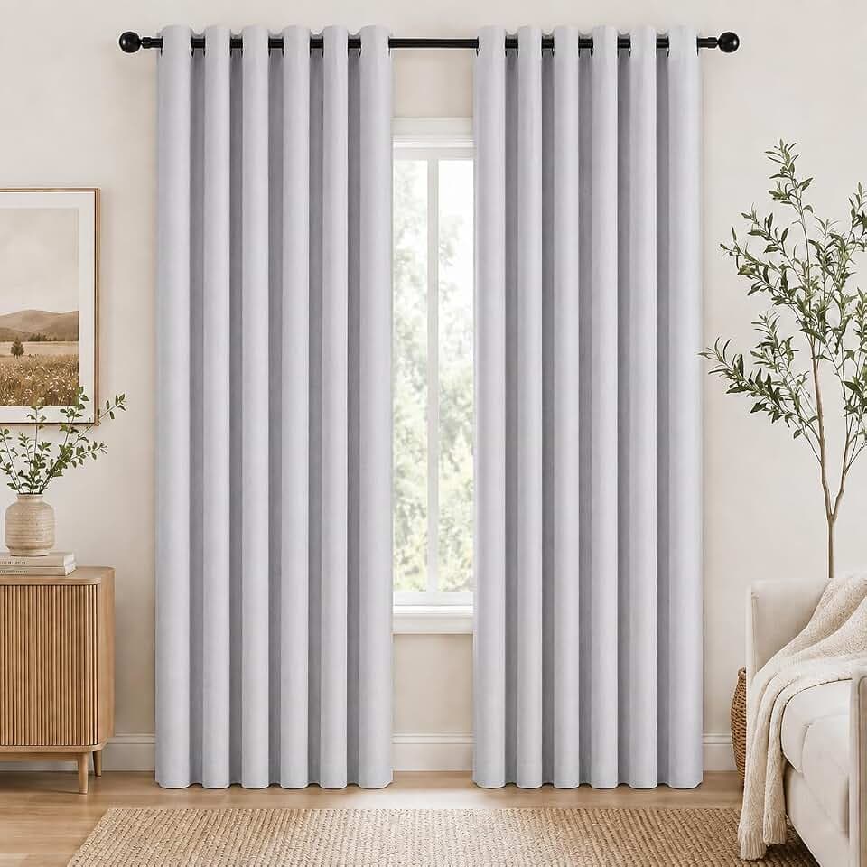 Deconovo 100% Blackout Linen Curtains for Living Room Bedroom 96 Inch Long
