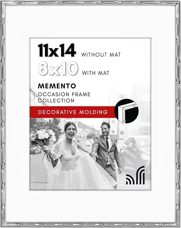 Americanflat 11x14 Bamboo Picture Frame - Matted to 8x10 - Metal - Silver