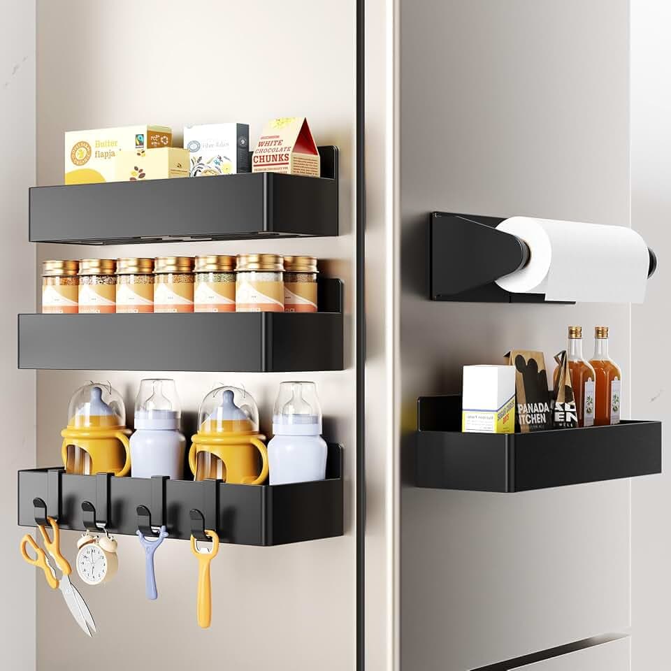 Mystozer Magnetic Spice Rack for Refrigerator Black, 5 Pack