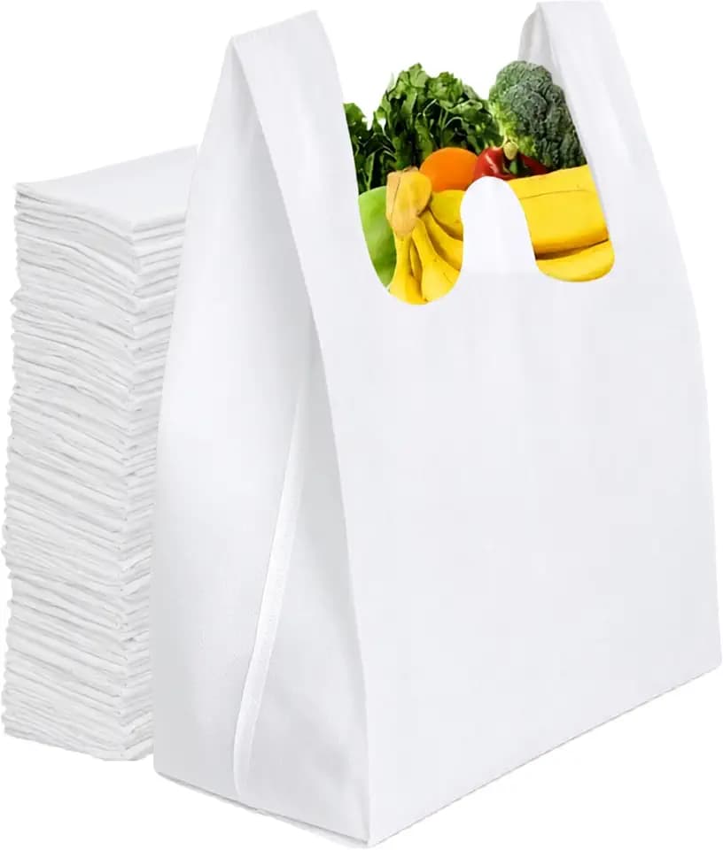 Simply Cool 50 Pack Reusable Grocery Bags, T-Shirt Tote Bags Bulk, White