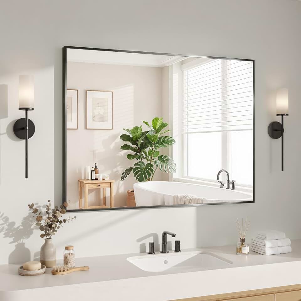 Koonmi Black Mirrors for Wall, 30x40 Inch Bathroom Mirror, Rectangular Wall Mirror for Living Room Bedroom Bathroom, Hangs Horizontally or Vertically