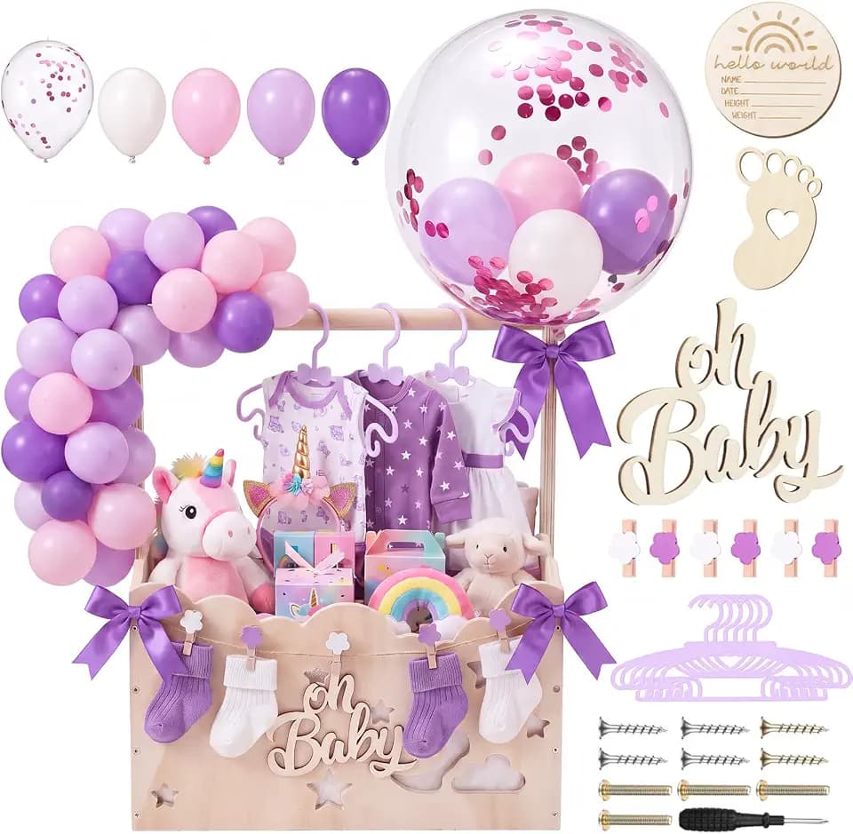 Purple, Wooden Baby Shower Crate Closet,Hollow