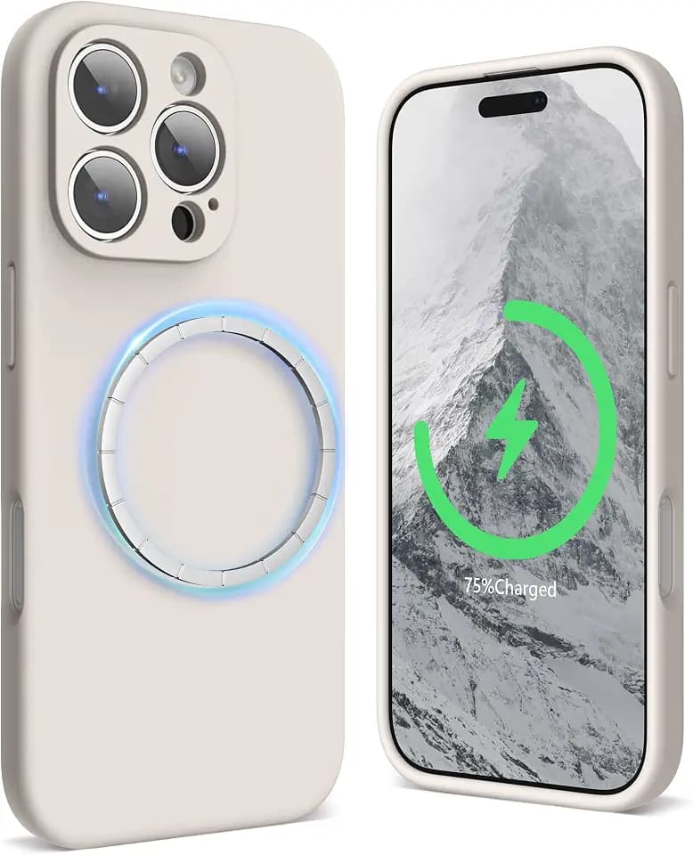 SURPHY Designed for iPhone 16 Pro Case Compatible with MagSafe (6.3 inch 2024), Liquid Silicone Phone Case (Camera Protective, Soft Microfiber Lining), Stone