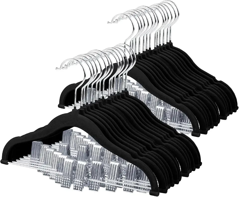 ManGotree 11.8'' Baby Velvet Hangers with Movable Clips 28 Pack Black