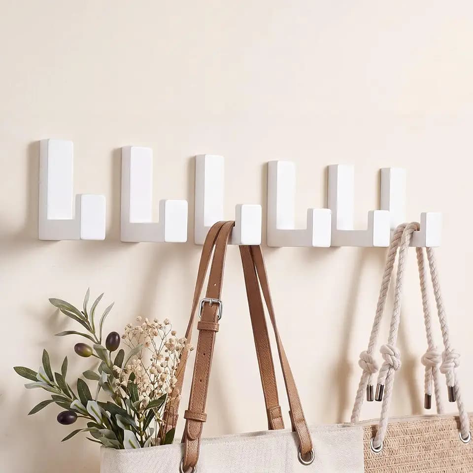 Teenyyou 6 Pcs Cute Kids Wall Hooks Adhesive for Backpack White