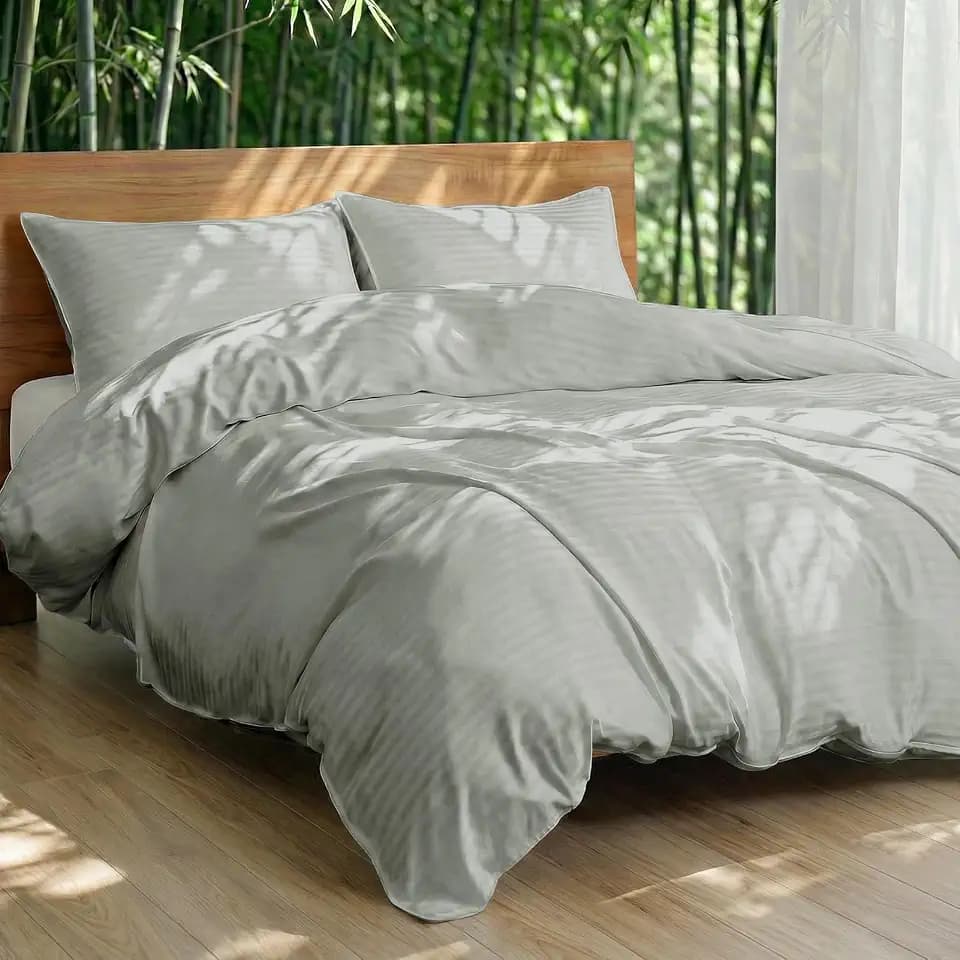 Cooling Duvet Cover Set Twin/Twin XL for Hot Sleepers | 100% Viscose Derived from Bamboo | Silky Soft & Breathable | 2 Piece with Zipper & 6 Loops (Jacquard Fog)