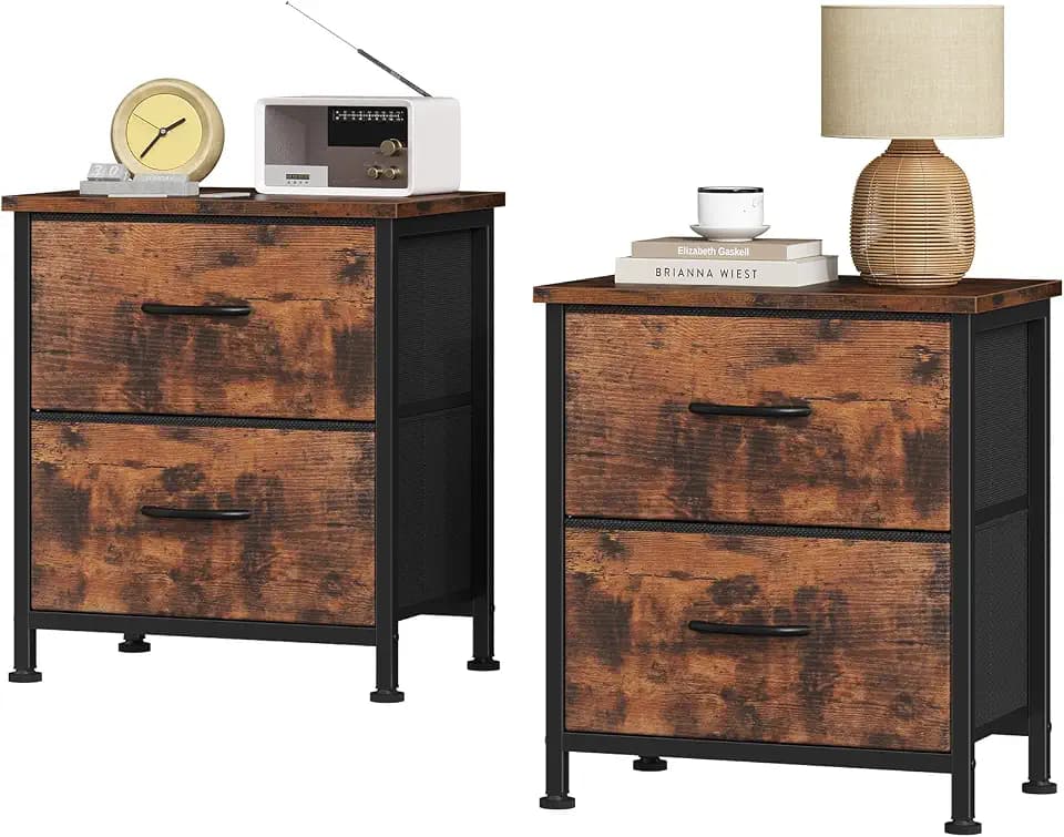 Sweetcrispy Nightstands Set of 2 with 2 Storage Drawer, Small Bedside Table