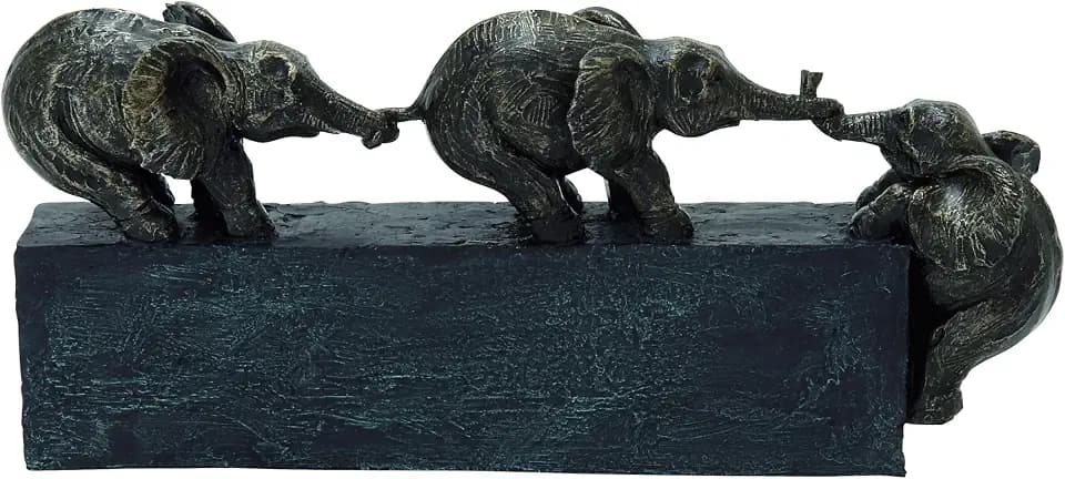 Deco 79 Polystone Elephant Decorative Sculpture Home Decor Statue, Accent Figurine 17" x 4" x 8", Black