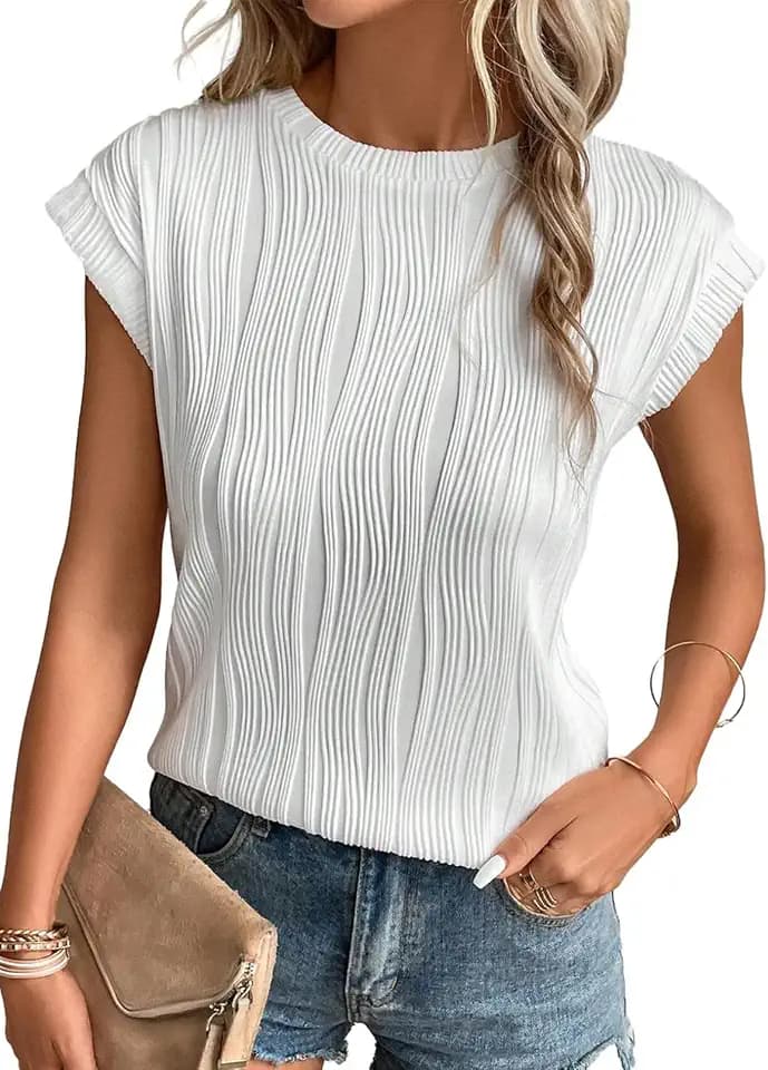 EVALESS Business Casual Tops for Women 2026 Cap Short Sleeve Dressy Blouses