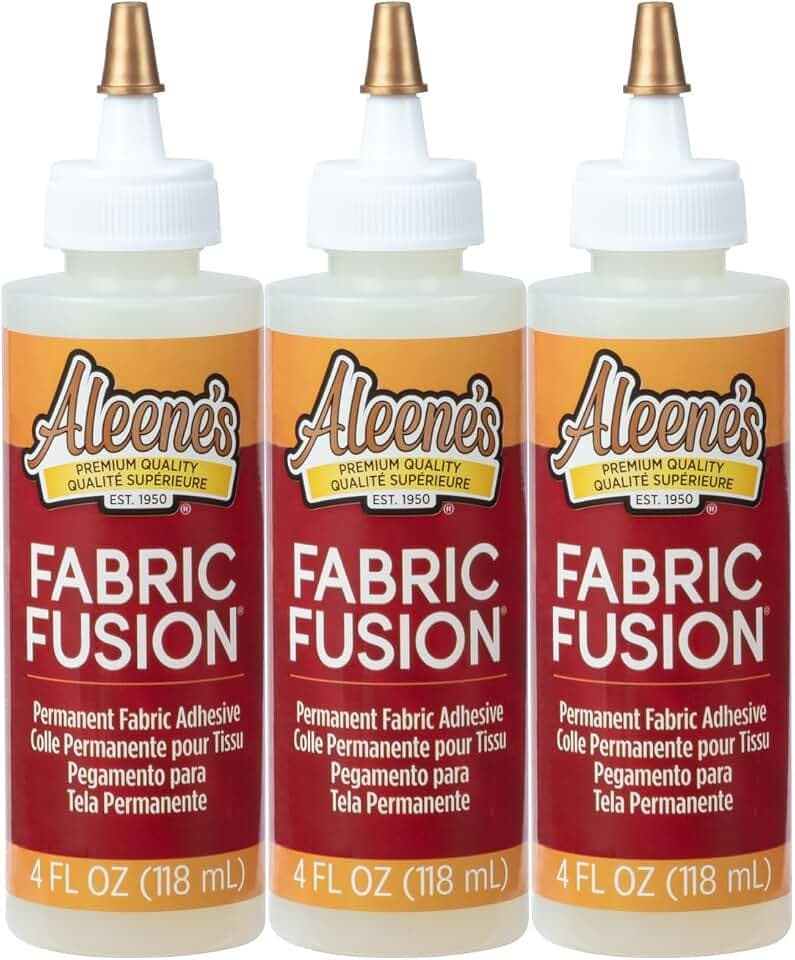 Aleene's Fabric Fusion Glue 4 oz 3-Pack, Permanent and Washable Adhesive, No-Sew Fabric Glue for Clothing, Denim, Polyester, Cotton, Flannel Materials, Dries Flexible