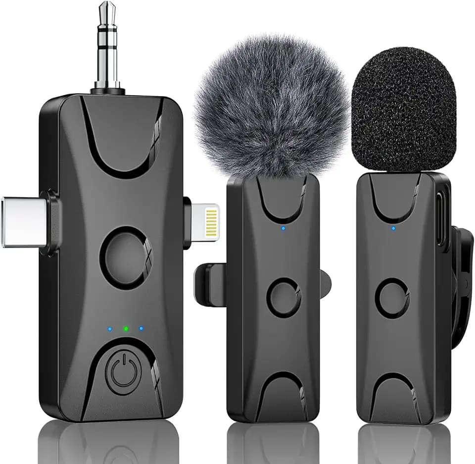 Kabelloses Lavalier-Mikrofon für iPhone Android: Mini-Ansteckmikrofon mit intelligenter Geräuschunterdrückung, 48 kHz/16 Bit, 30 Meter Reichweite, für Kamera, PC, Laptop