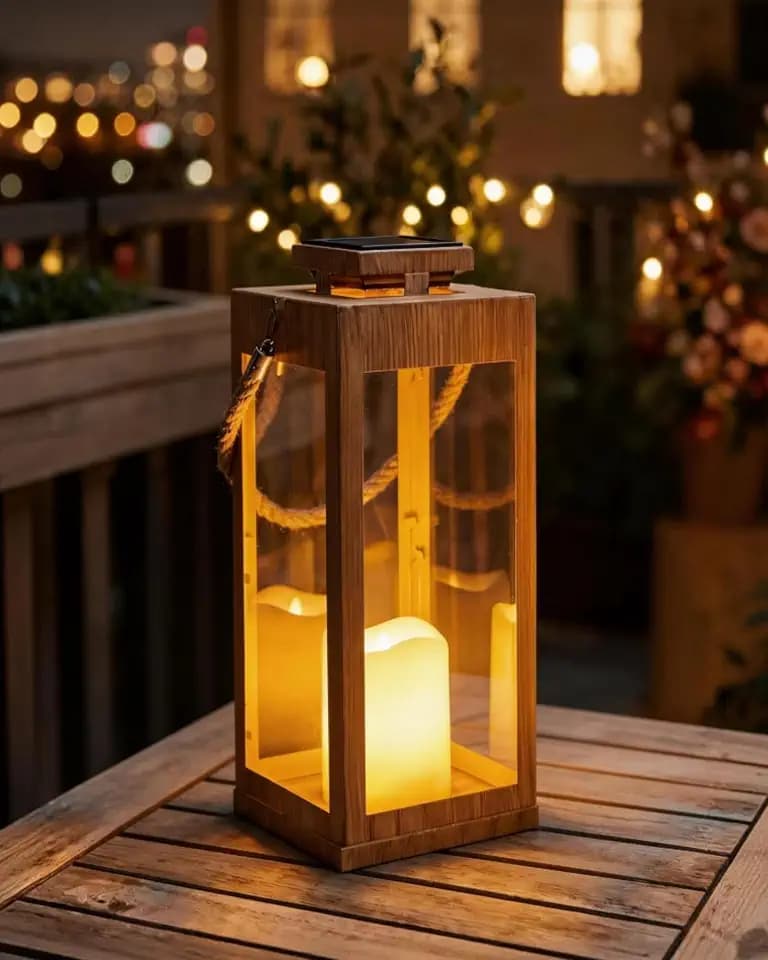 13" Large Wood Decorative Solar Lanterns Outdoor Waterproof for Porch