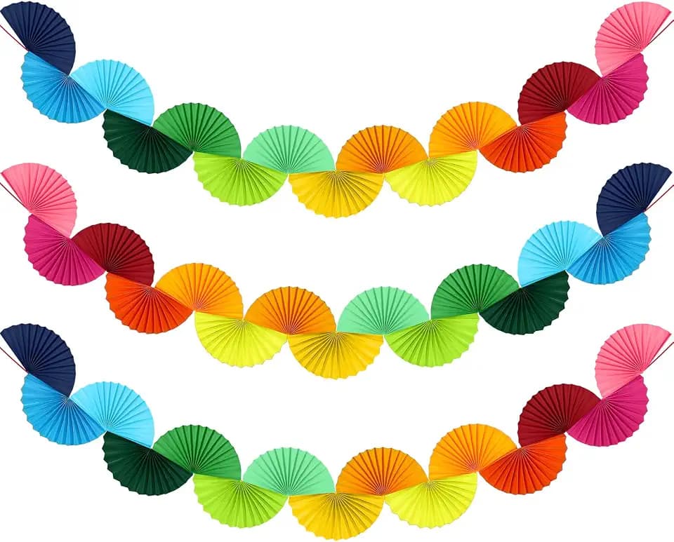 3 Pack Rainbow Paper Fan Garland 15.6ft Hanging Decor