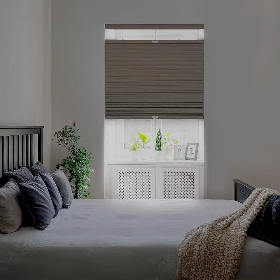 DEZ FURNISHINGS Cordless 1.5" Blackout Top Down Bottom Up Cellular Shade, Energy Saver, 23" W x 36" H, Latte