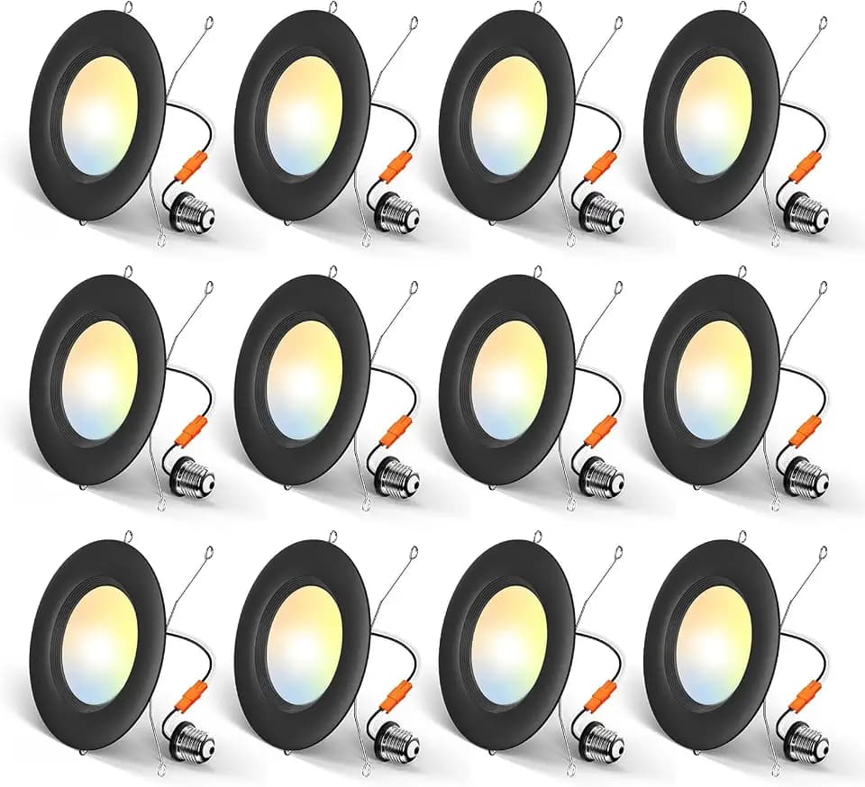 Amico 12 Pack 5/6 inch LED Recessed Lighting, Retrofit Can Lights, Black