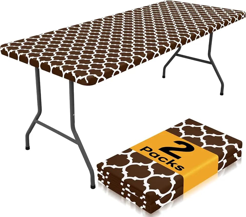 Smiry 2 Pack Rectangle Table Cloth 4 Foot, Waterproof Elastic Fitted Tablecloths, Windproof Washable Polyester Table Cover for Picnic, Camping, Outdoor (Coffee, 30"x48")