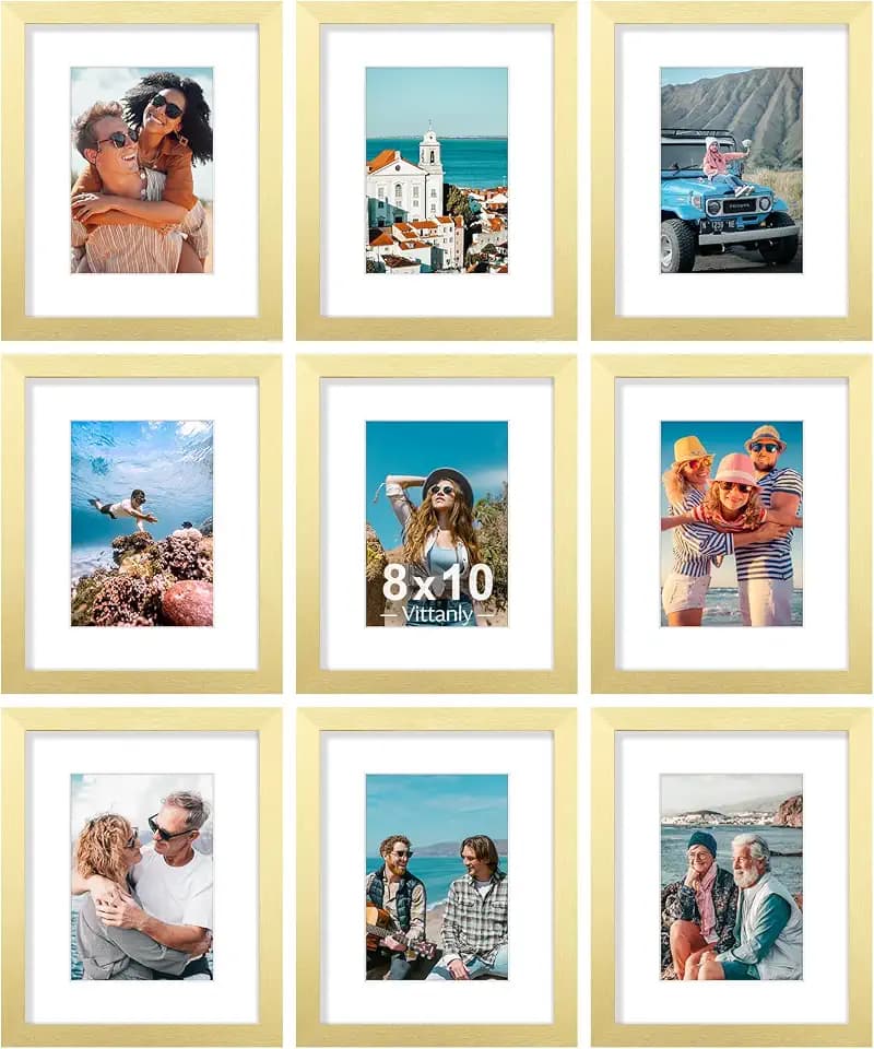 Vittanly 8x10 Picture Frames Set of 9 for Wall or Tabletop Display, Gold