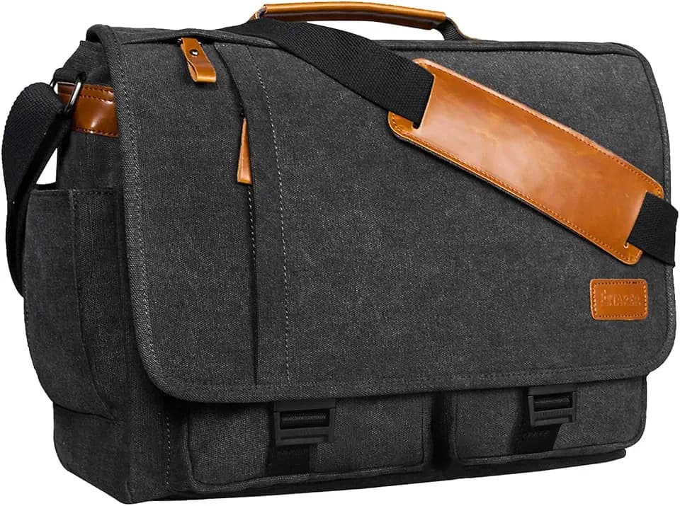 Estarer 15.6-17.3 Inch Laptop Messenger Bag for Work School,Mens Water Resistant Canvas Crossbody Shoulder Bag
