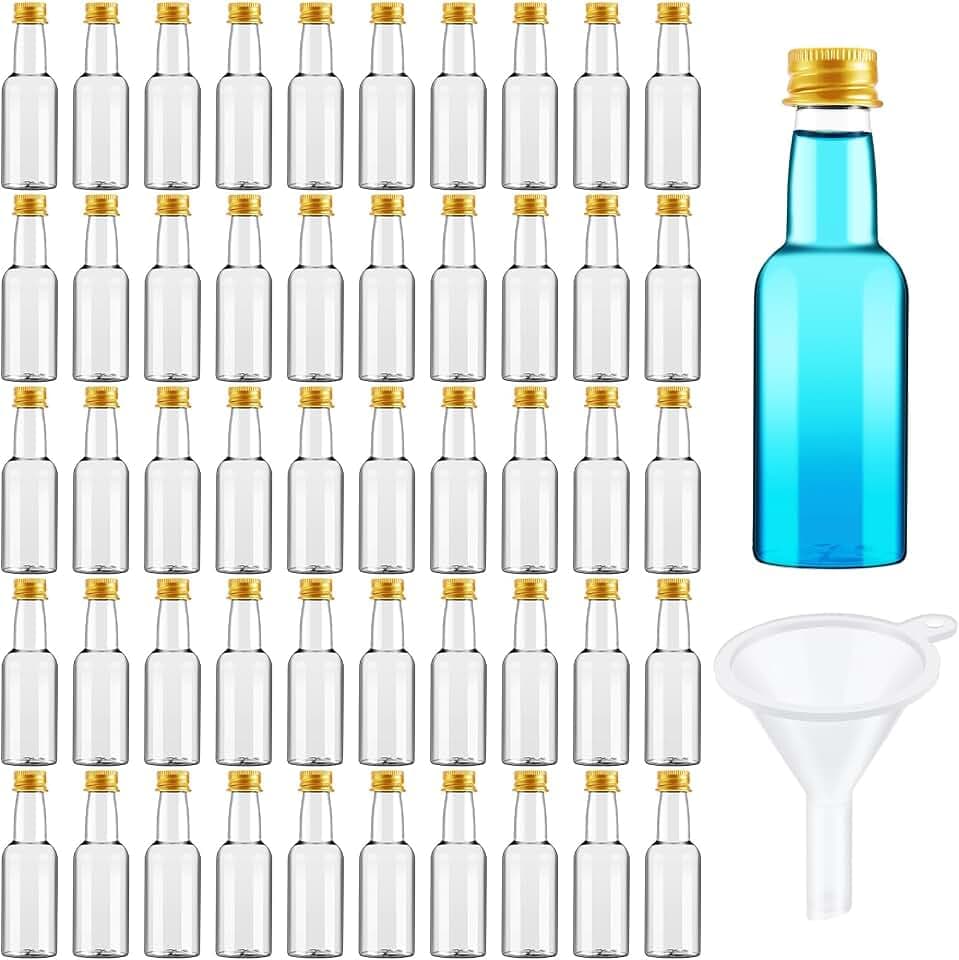 Tessco for you 100 Pcs Mini Liquor Bottles with Gold Lids, 0.8 oz