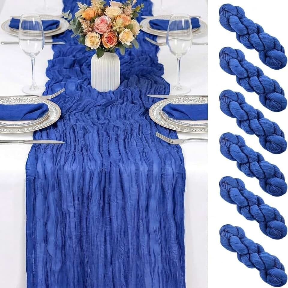 6 Pack Royal Blue Cheesecloth Table Runner 17x108 Inch Semi Sheer Boho Gauze Cheese Cloth Table Runners for Party Wedding Sheer Runners for Baby Bridal Shower