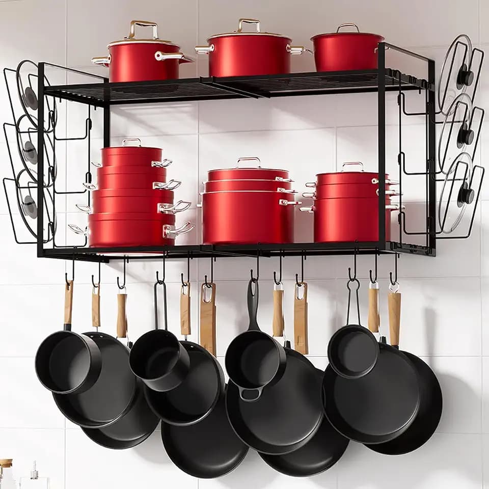 31" Pot Rack Wall Mounted, Pots and Pans Hanging Organizer Shelf