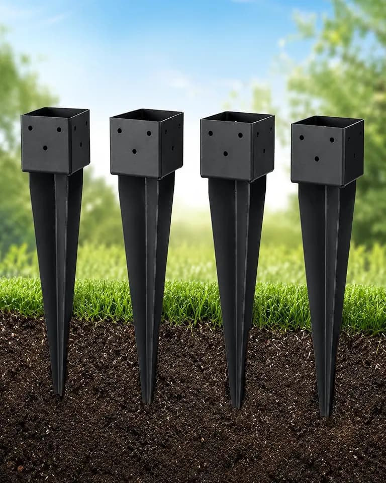 4x4 Post Anchor Ground Spikes, 4-Pack, 16 in, Black