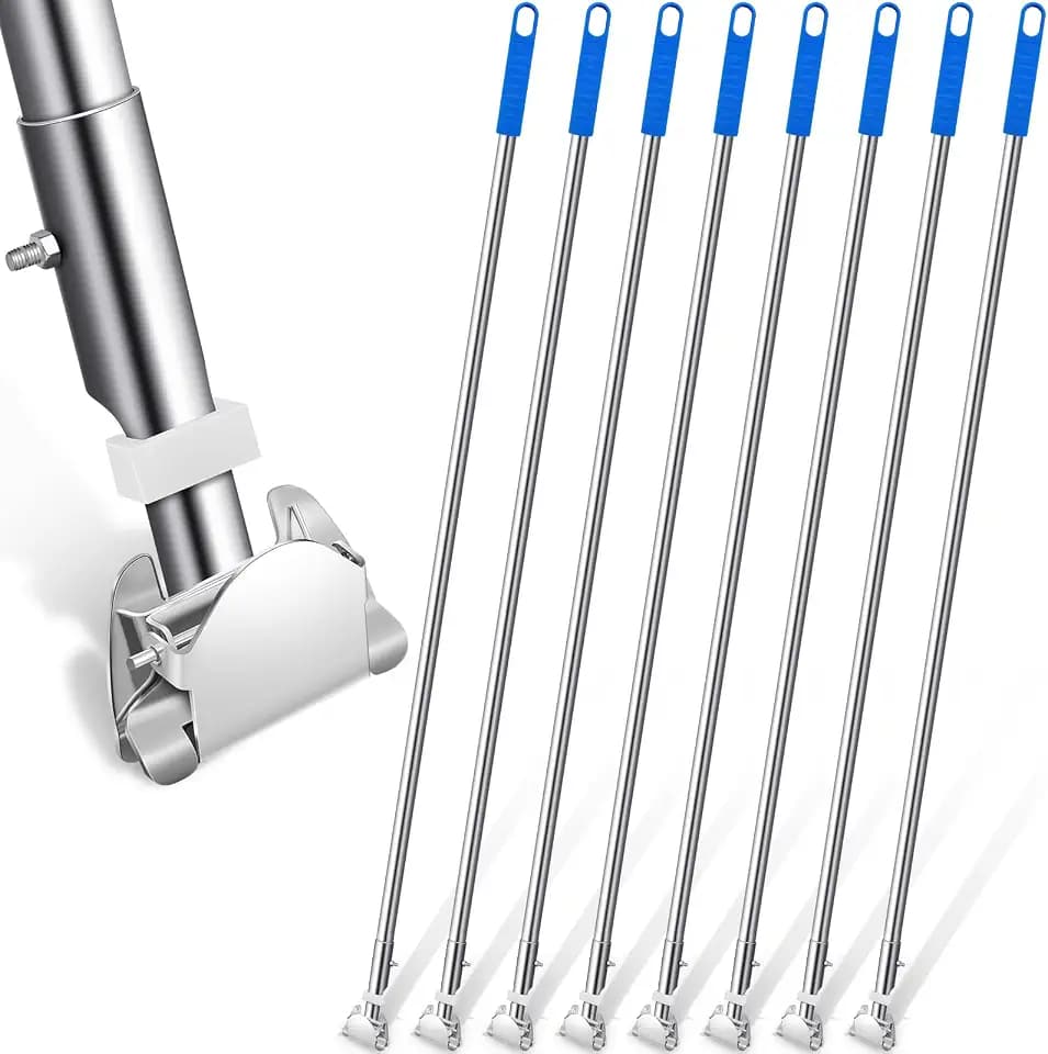 Suclain 4 Pcs Clip on Dust Mop Handle with Chuck 51.18 Inch Stainless Steel Flexible Maneuvering Mop Stick Replacement for Home Restaurant Kitchen Office Bathroom Wood Laminate Tile Floor Cleaning