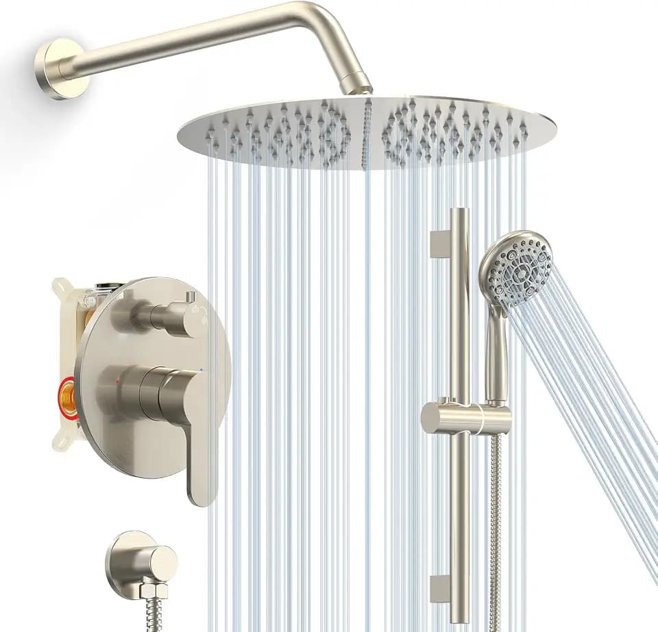 SR SUN RISE 12" Shower Faucet Set with Shower Slide Bar,Brushed Nickel