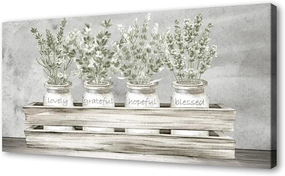 YYYYHPP YP2775 Bouquets Lovely Grateful Hopeful Blessed Sentiment, Gallery Wrapped Canvas,Inspirational Bible Verse Wall Art for Living Room Bedroom and Home Family Wall Decor