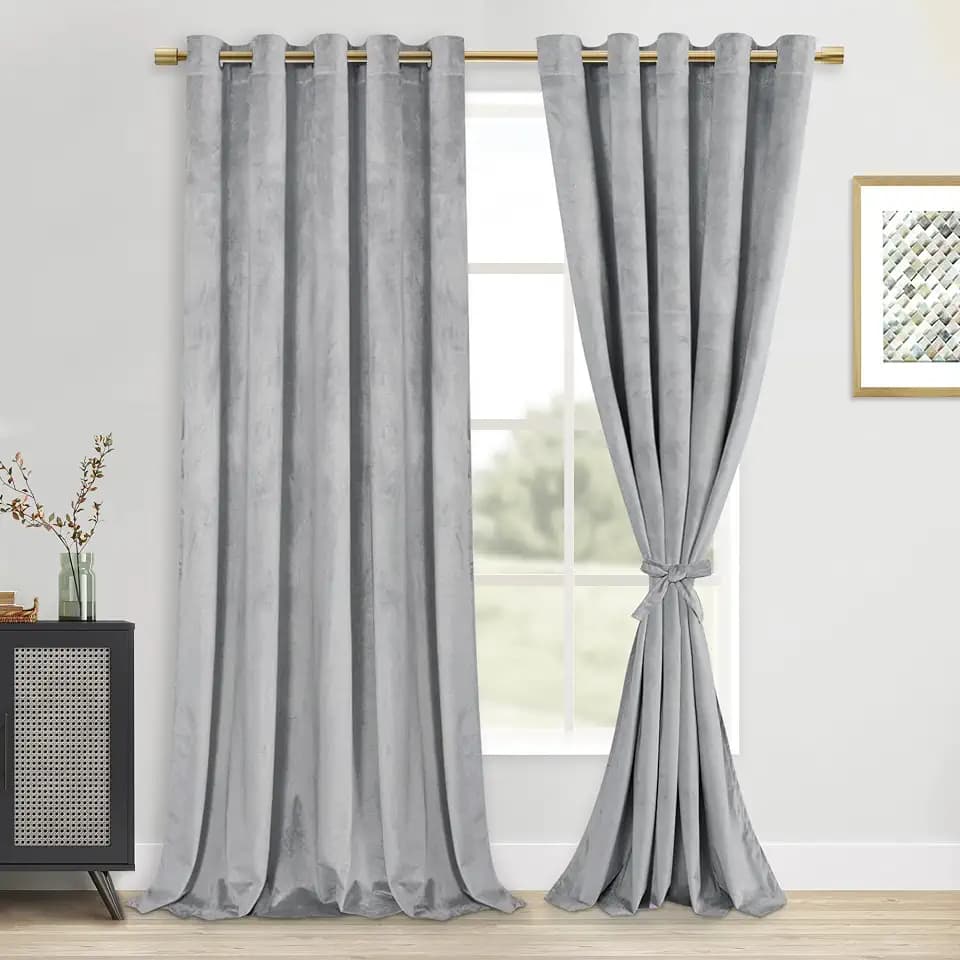DWCN Velvet Curtains for Bedroom Living Room 2 Panels Sliver Grey 60W x 96L
