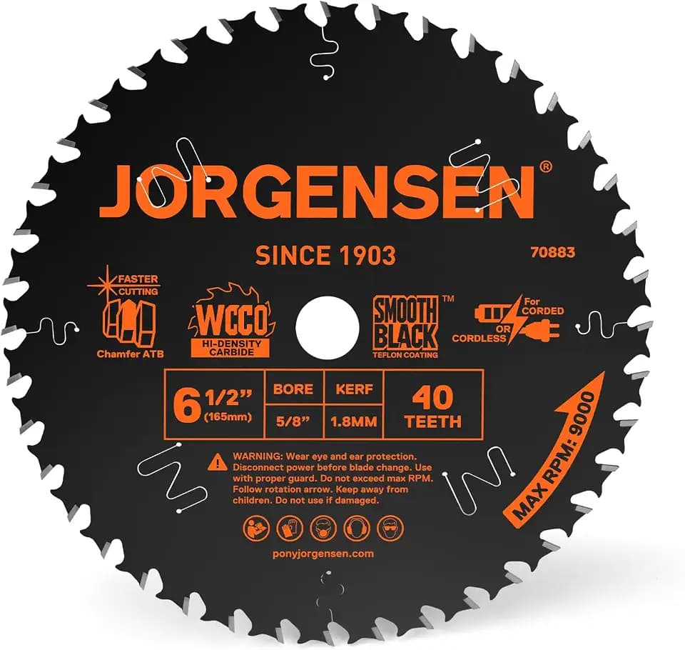 JORGENSEN 6-1/2" 40T Circular Saw Blade, Carbide Tipped Wood Blade