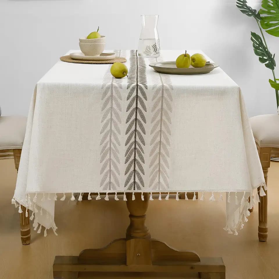 Softalker Outdoor Linen Rectangle Tablecloth with Tassel, 55 x 70 Inch