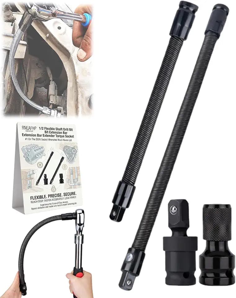 1/2 Flexible Socket Drill Bit Shaft Extension Wrench Extender 360 Flex Rod Tools for Impact Electric Torque Adapter Spring Steel Ratchet Drive Bar Set Long Connecting for Hard to Reach(Set6)