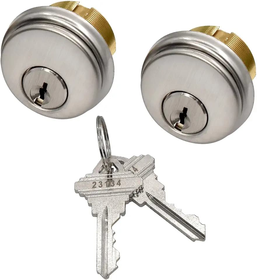 Storefront Commercial Mortise Lock Cylinder Set, Solid Brass Double Cylinder, Adams Rite Style SC Keyway & Keys, Replacement for Aluminum & Glass Storefront Doors (Silver)