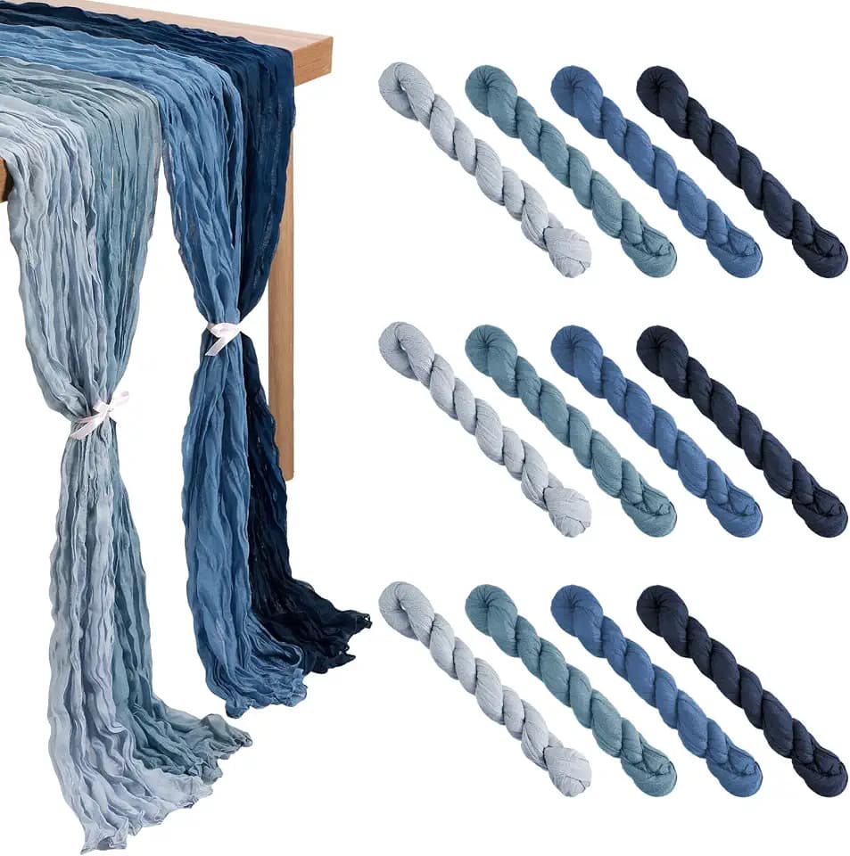 Remagr 12 Pcs Gradient Blue Cheesecloth Gauze Table Runners