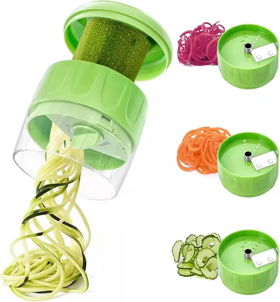 3 in 1 Vegetable Spiralizer Slicer, Adjustable Zucchini Carrot Noodle Maker, Cucumber Spiral Cutter, Easy to Use Kitchen Tool(Green)