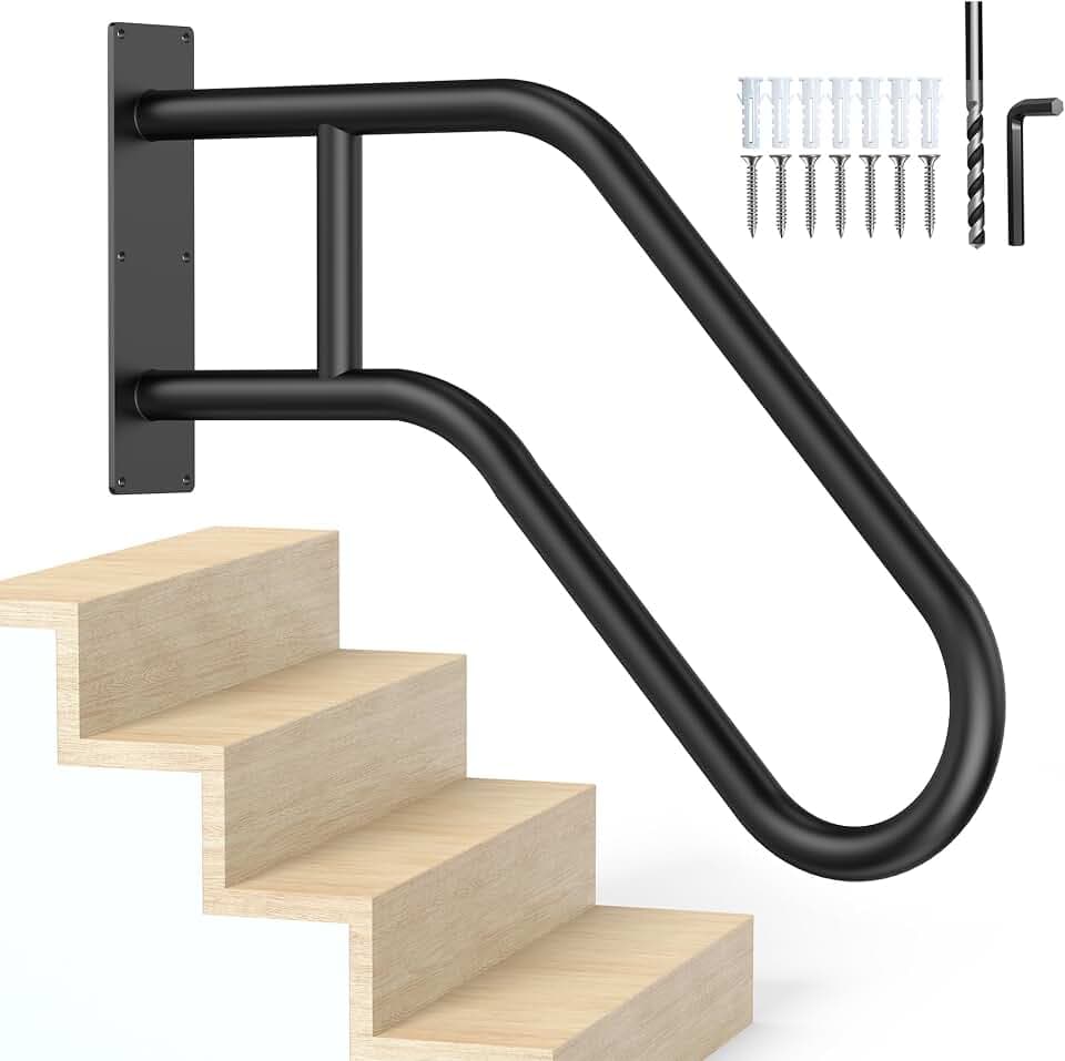 Handrails for Outdoor Steps,Stair Railing Indoor1-3 Step,Porch Railing & Deck Hand Rail Wall MountStair Hand Grab Bars,U-Shaped Safety Handrailsfor Kids, Elderly, Pregnant Women, Disabled