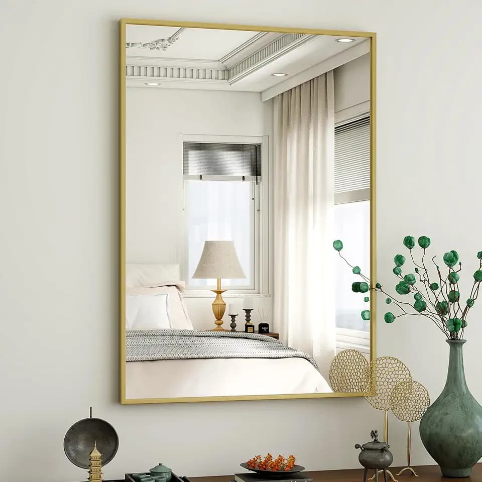 HARRITPURE 38"x26" Rectangle Bathroom Mirror, Gold Vanity Wall Mirror