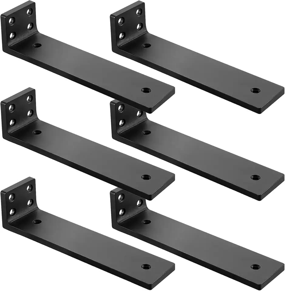 Floating Shelf Brackets 6 inch, Heavy Duty Wall Shelf Bracket 6 Pack for Shelves Support, Hidden Metal L Brackets with Mounting Hardware (1/5'' Thick)